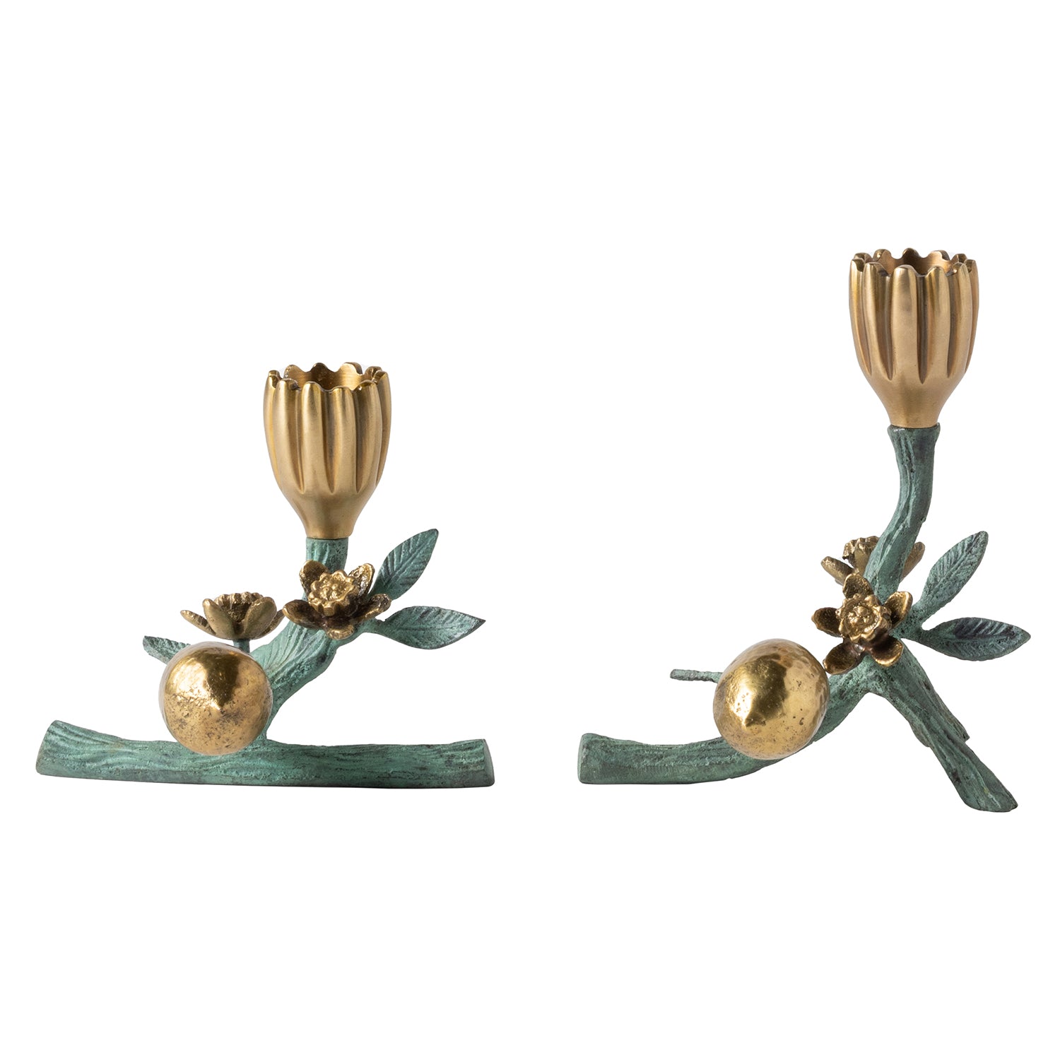 Bernadette Antique Gold Patina Candle Holder Set - Thumbnail 2