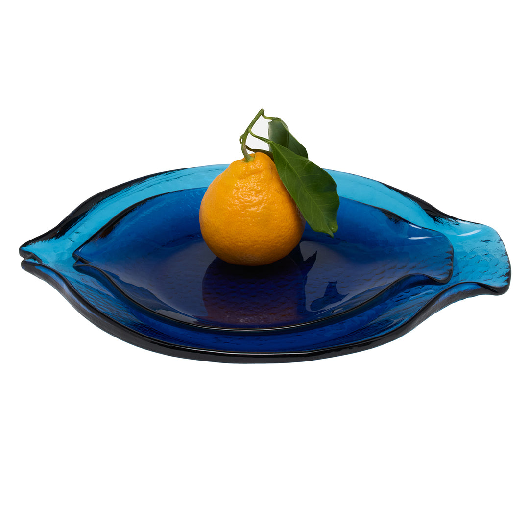 Blaire Dark Sapphire Glass Serving Platters Set/2