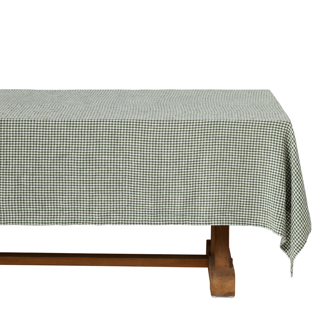Blake Green/White Gingham Linen Tablecloth