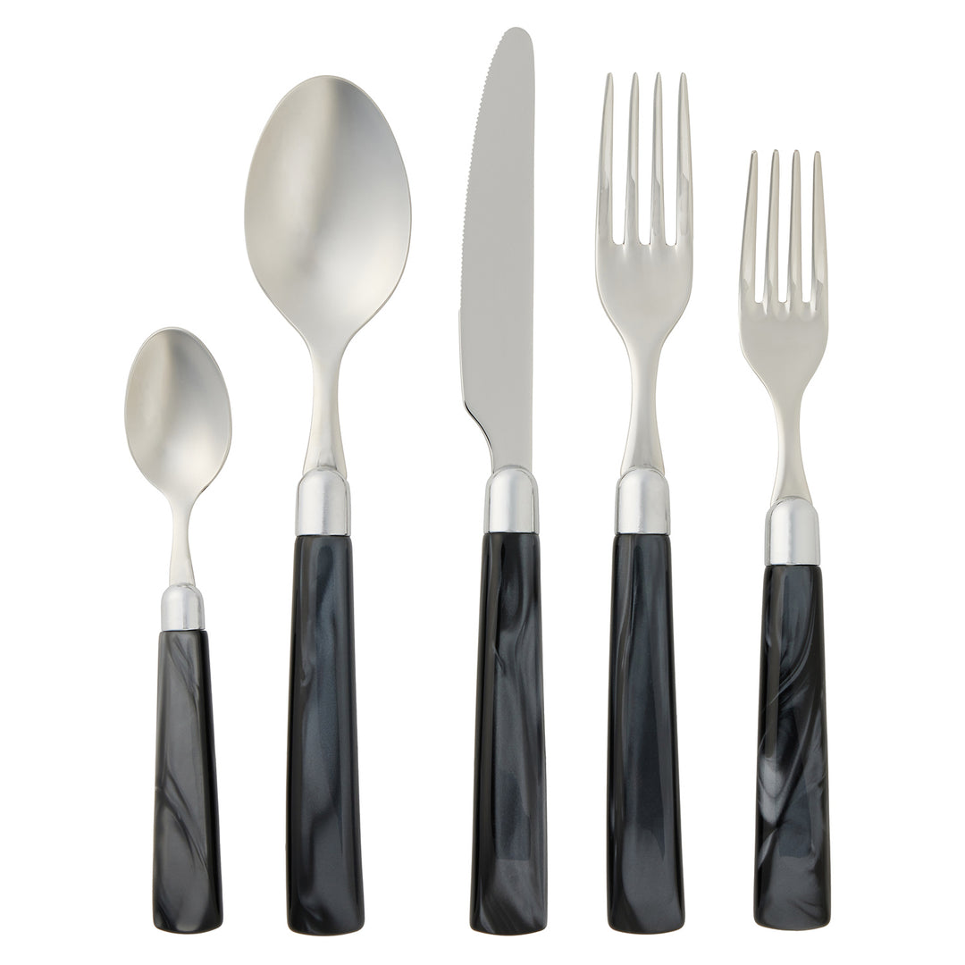 Colson Polished Silver/Black Flatware Set/5