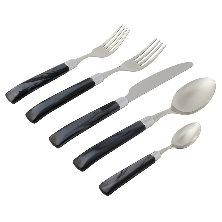 Colson Polished Silver/Black Flatware Set/5