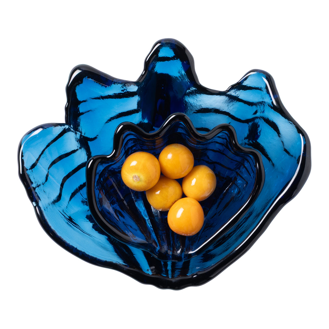 Coralie Dark Sapphire Glass Serving Bowls Set/2
