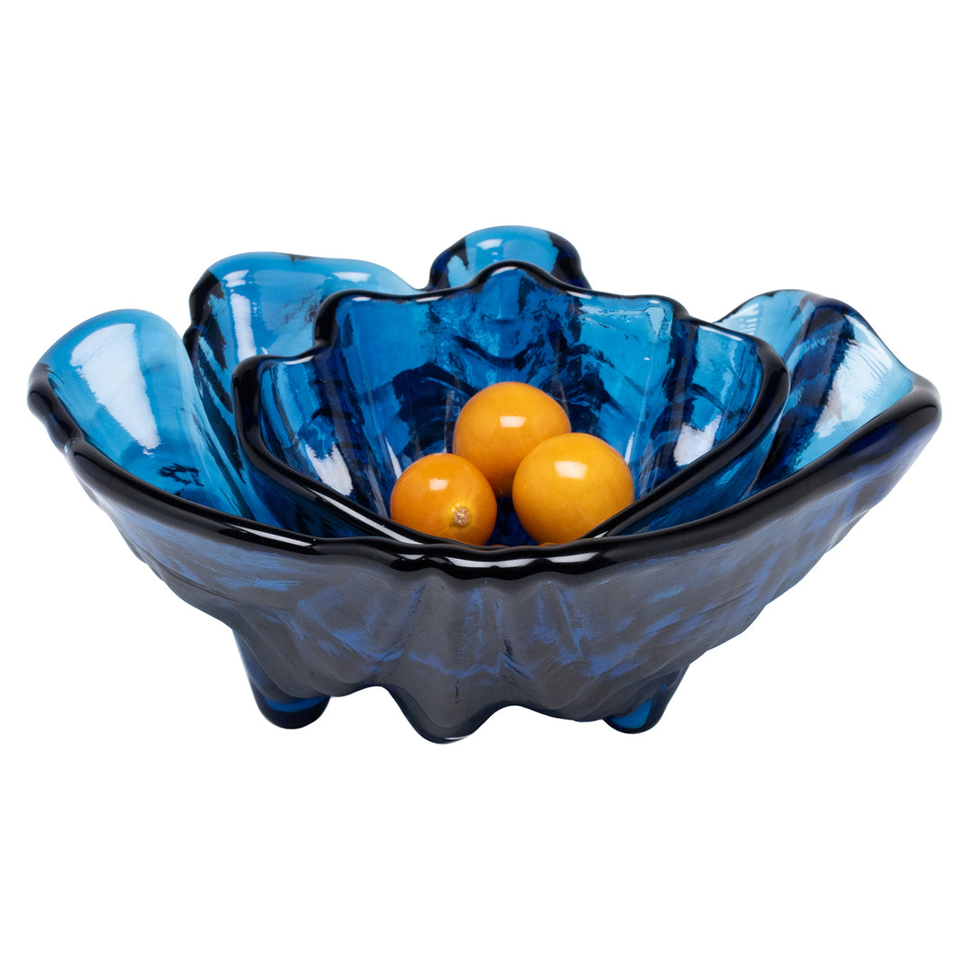 Coralie Dark Sapphire Glass Serving Bowls Set/2