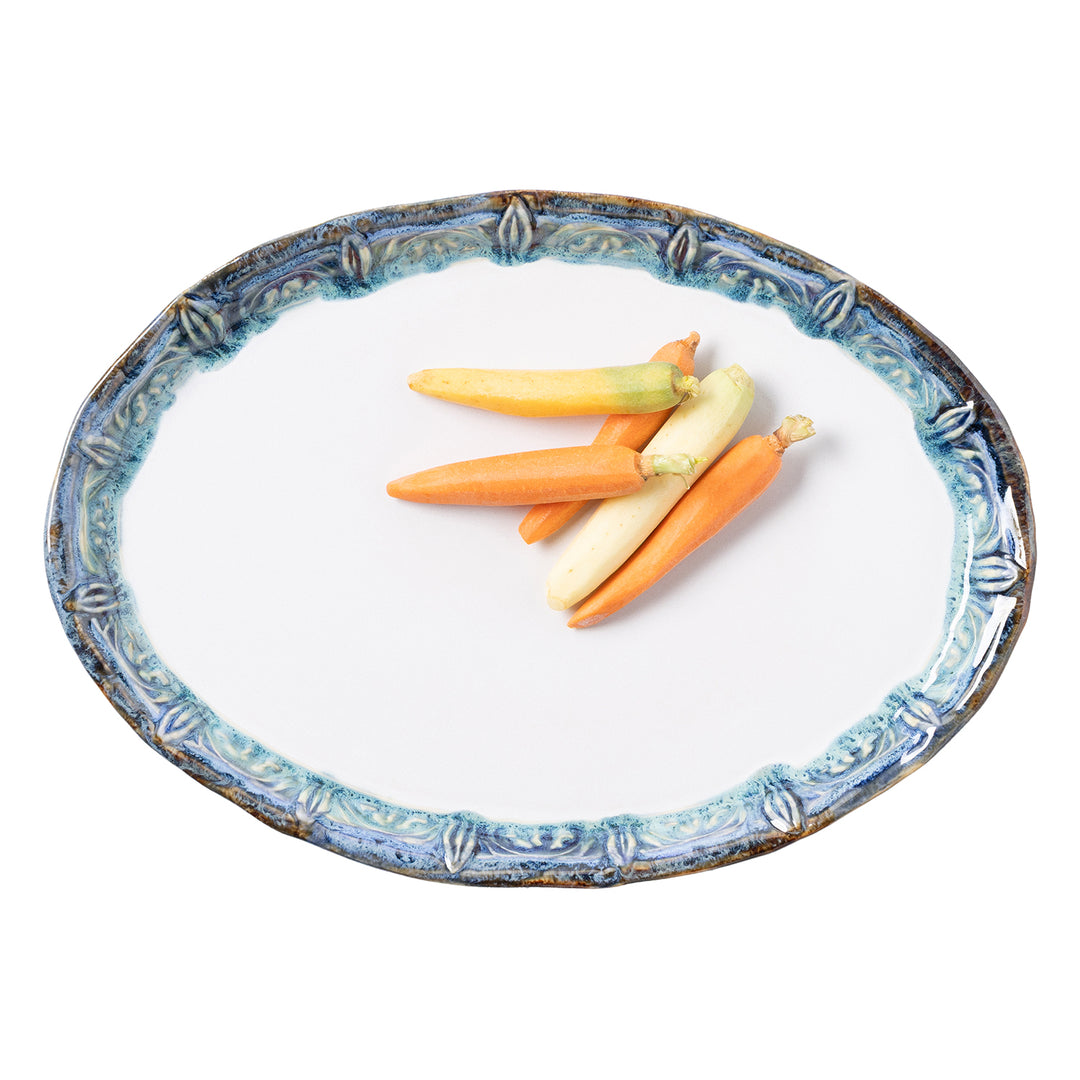 Delara Light Azure Stoneware Oval Serving Platter Set/2