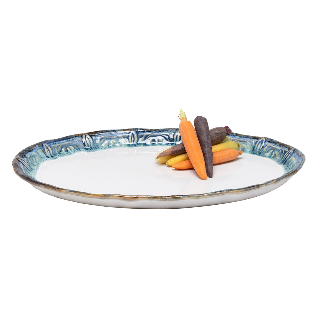 Delara Light Azure Stoneware Oval Serving Platter Set/2