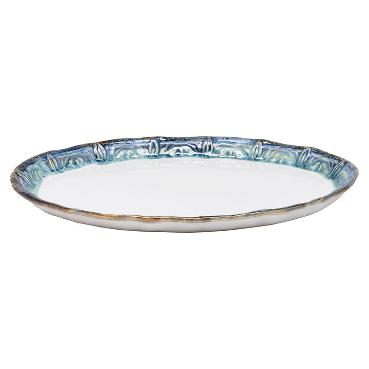 Delara Light Azure Stoneware Oval Serving Platter Set/2