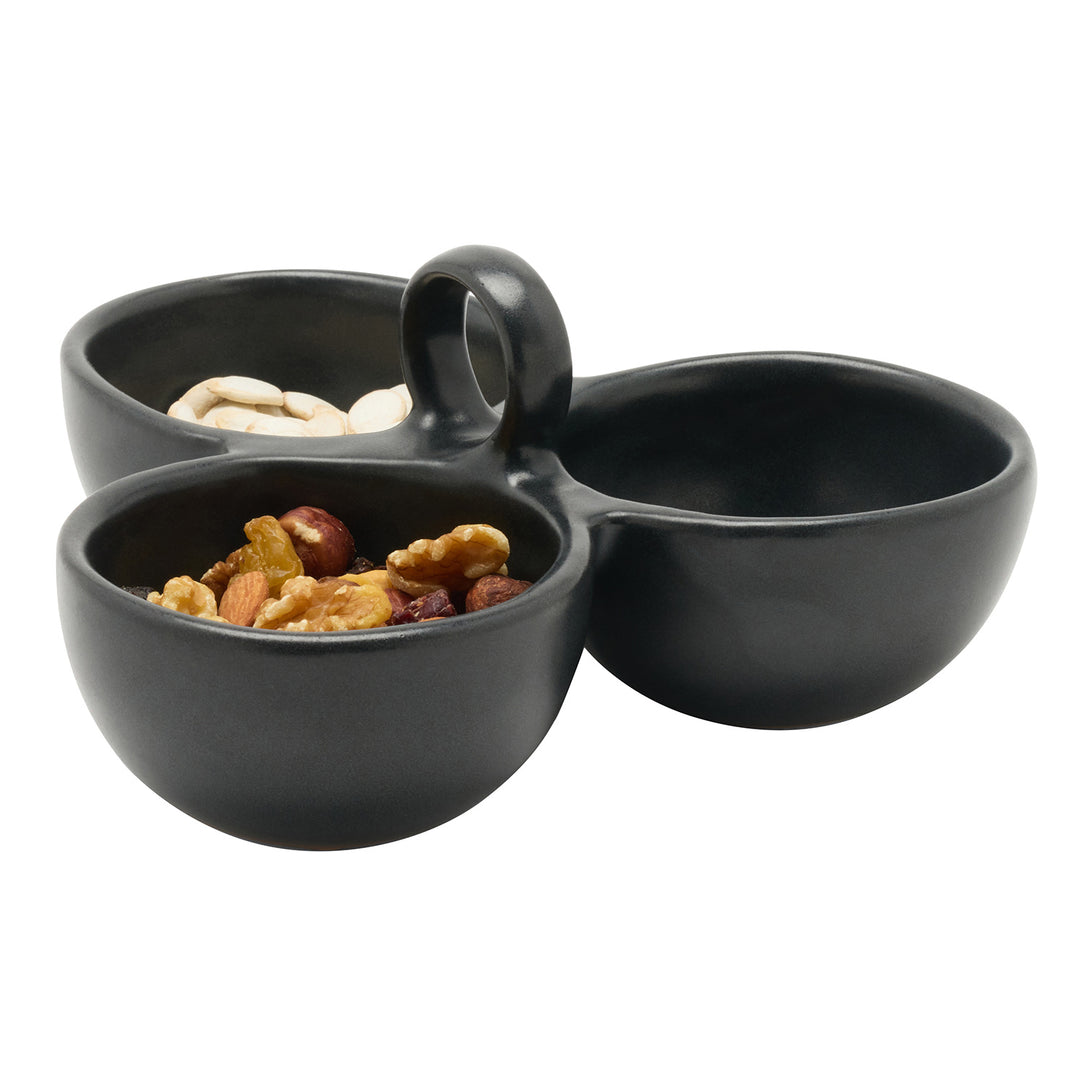 Desmond Black Glaze Triple Nut Dish