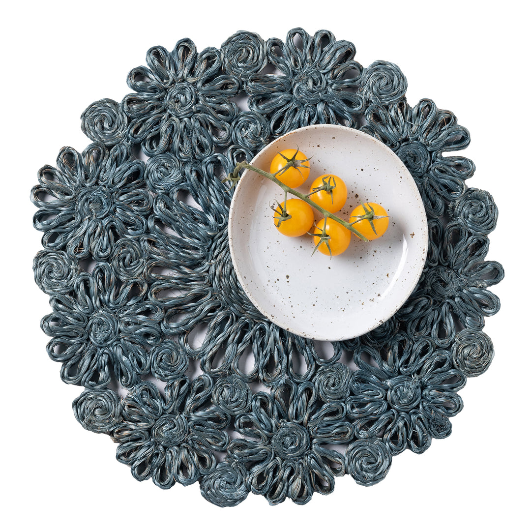 Eliana Dark Teal Abaca Placemats Set/4