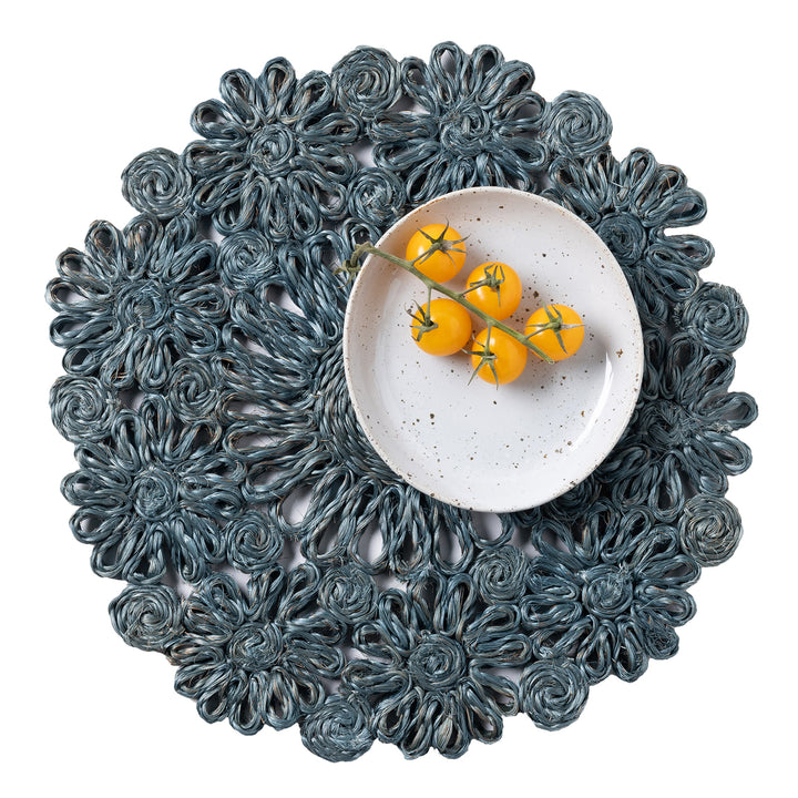 Eliana Dark Teal Abaca Placemats Set/4