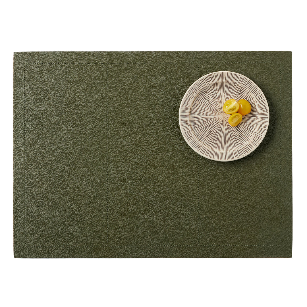 Evan Forest Green Leather Placemat Set Of 2 (Rectangle)