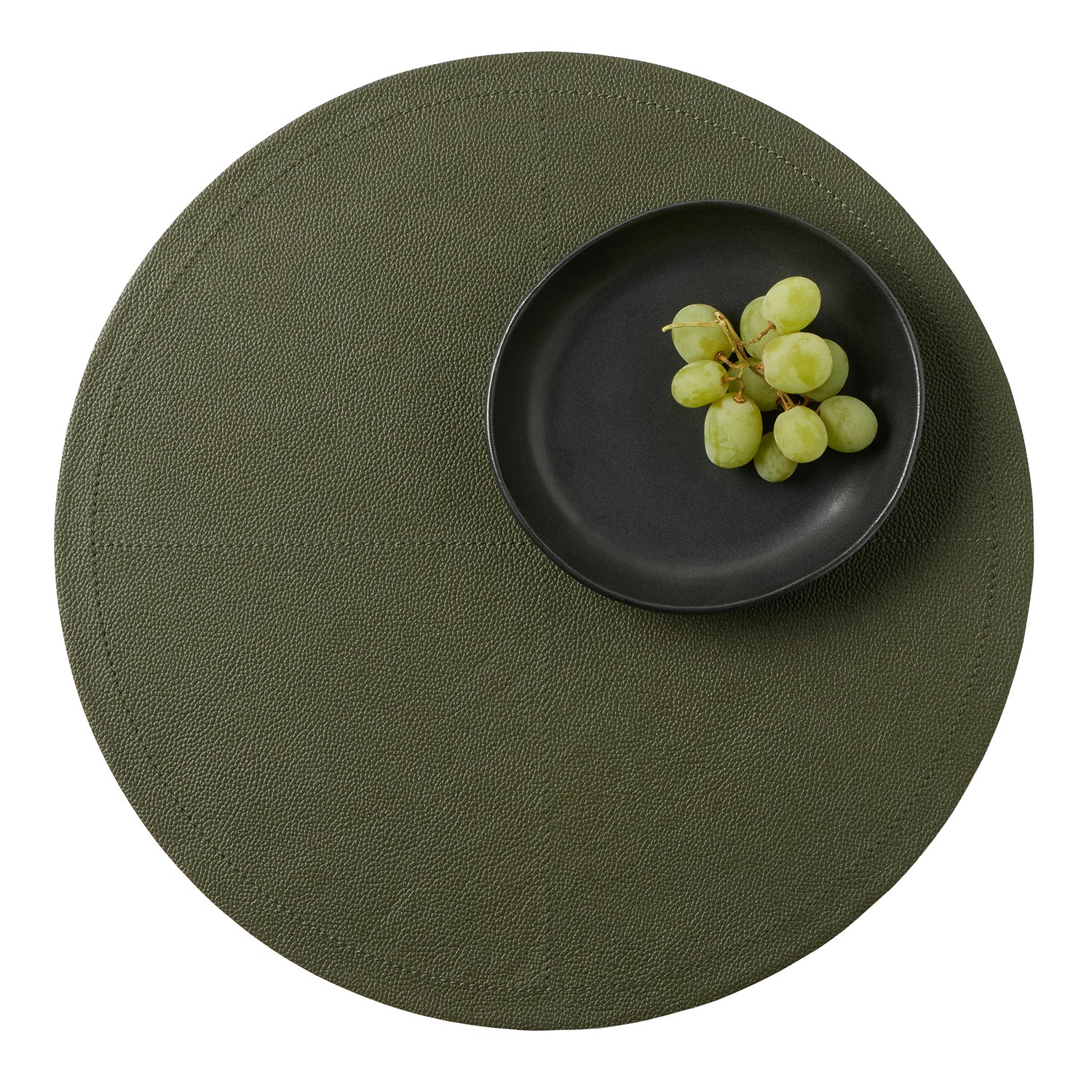 Evan Forest Green Leather Placemat Set Of 2 (Round) - Thumbnail 2