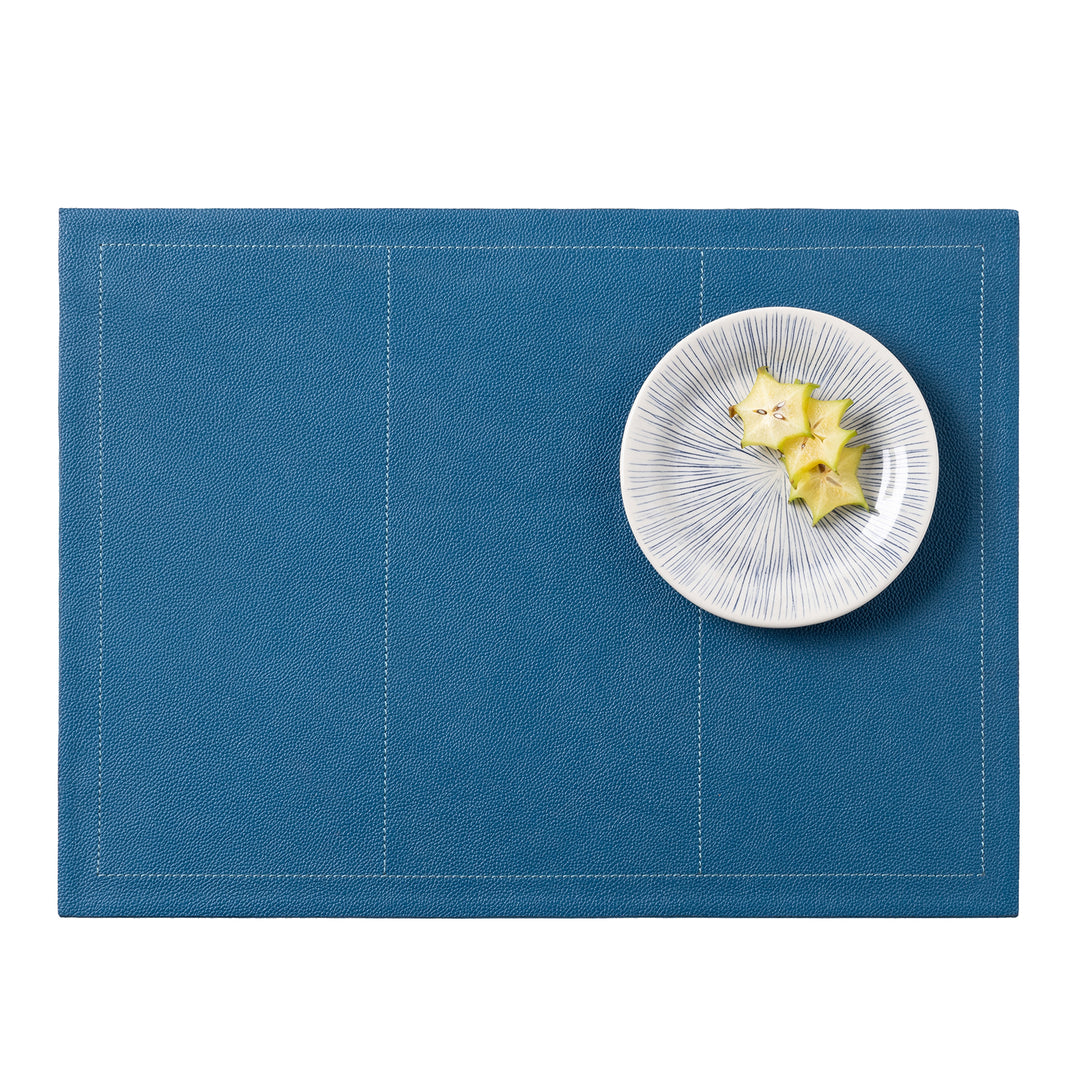 Evan Peacock Blue Leather Placemat Set Of 2 (Rectangle)