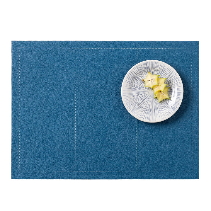 Evan Peacock Blue Leather Placemat Set Of 2 (Rectangle)