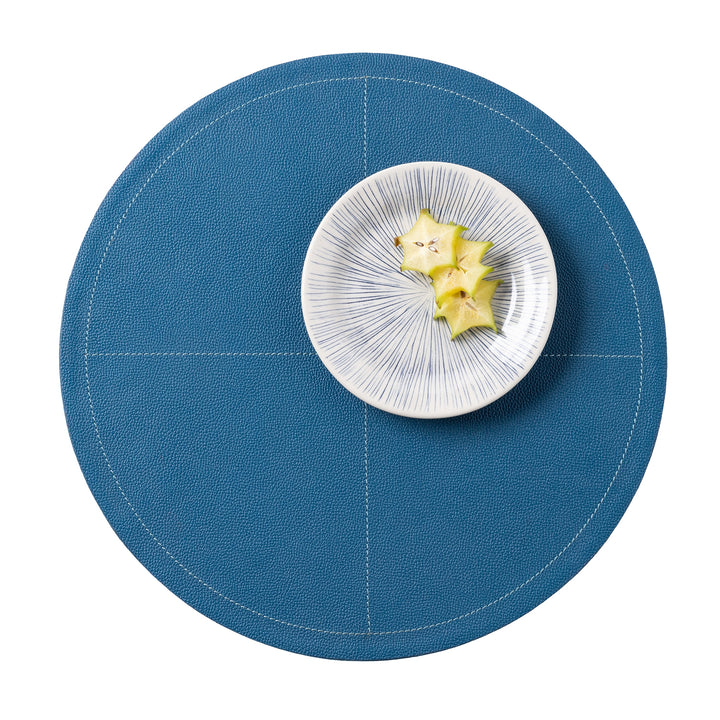 Evan Peacock Blue Leather Placemat Set Of 2 (Round)