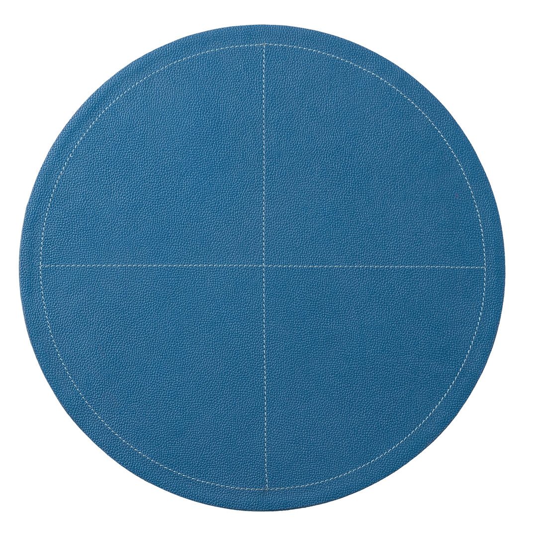 Evan Peacock Blue Leather Placemat Set Of 2 (Round)