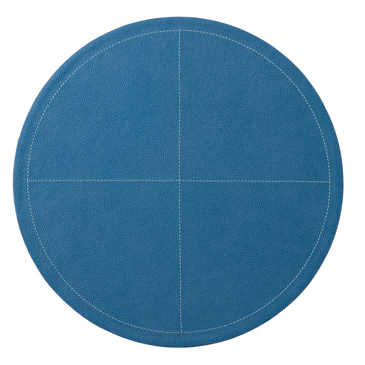 Evan Peacock Blue Leather Placemat Set Of 2 (Round)