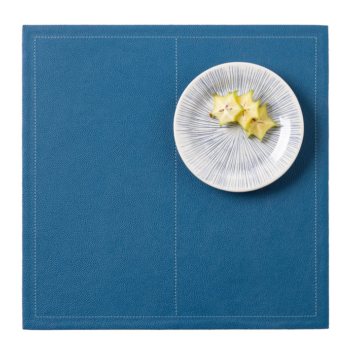 Evan Peacock Blue Leather Placemat Set Of 2 (Square)