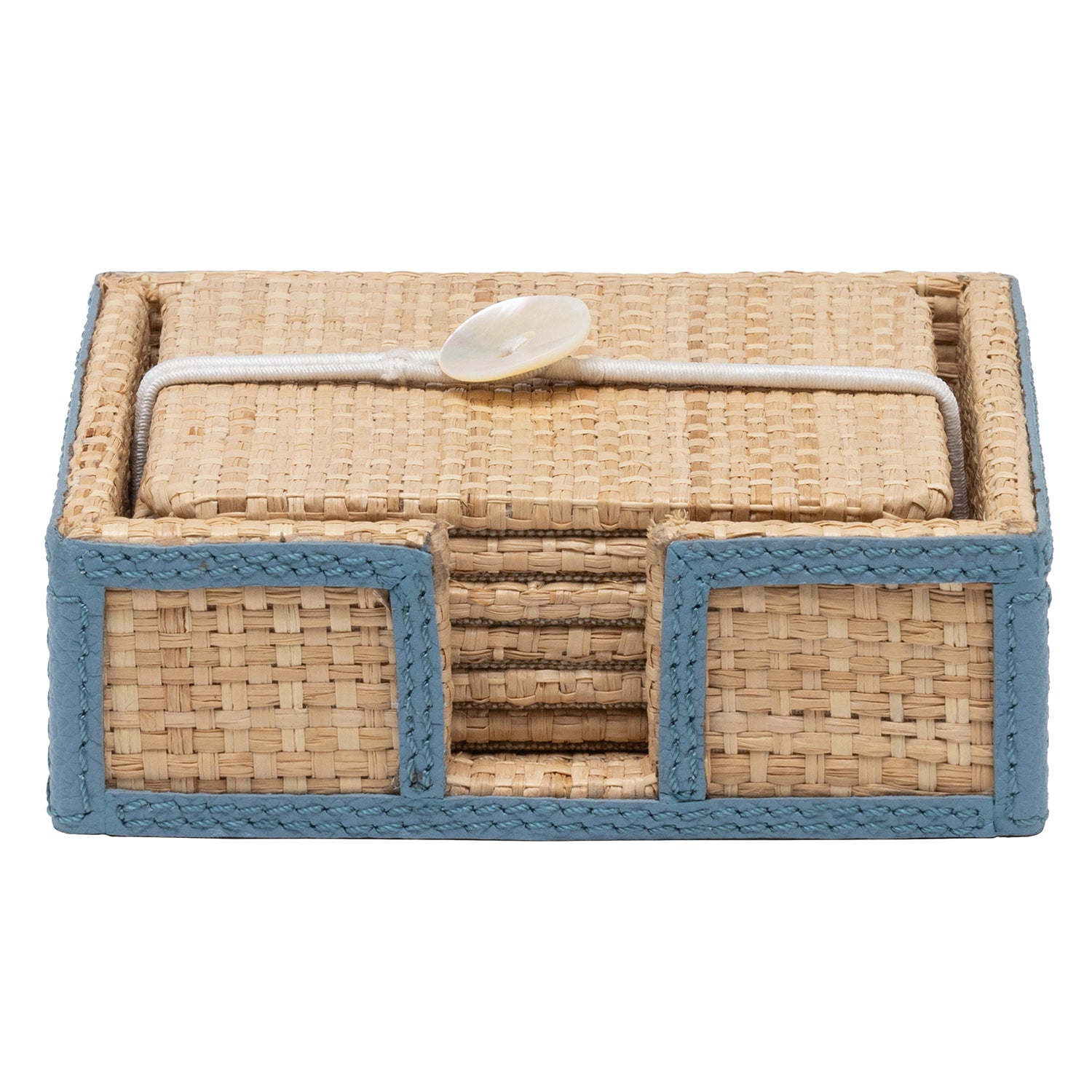 Gable Natural/Country Blue Raffia/Leather Coasters Set/6