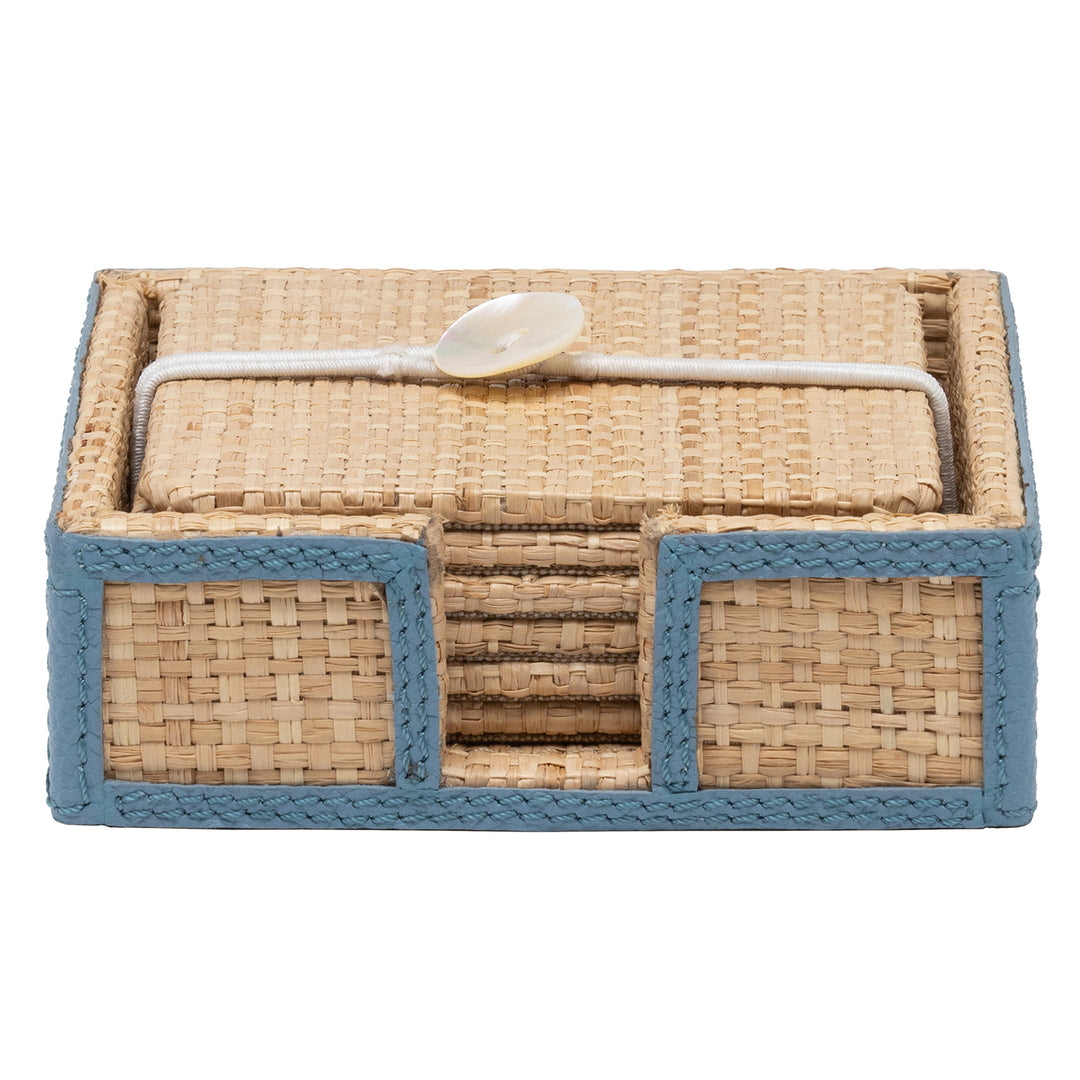 Gable Natural/Country Blue Raffia/Leather Coasters Set/6