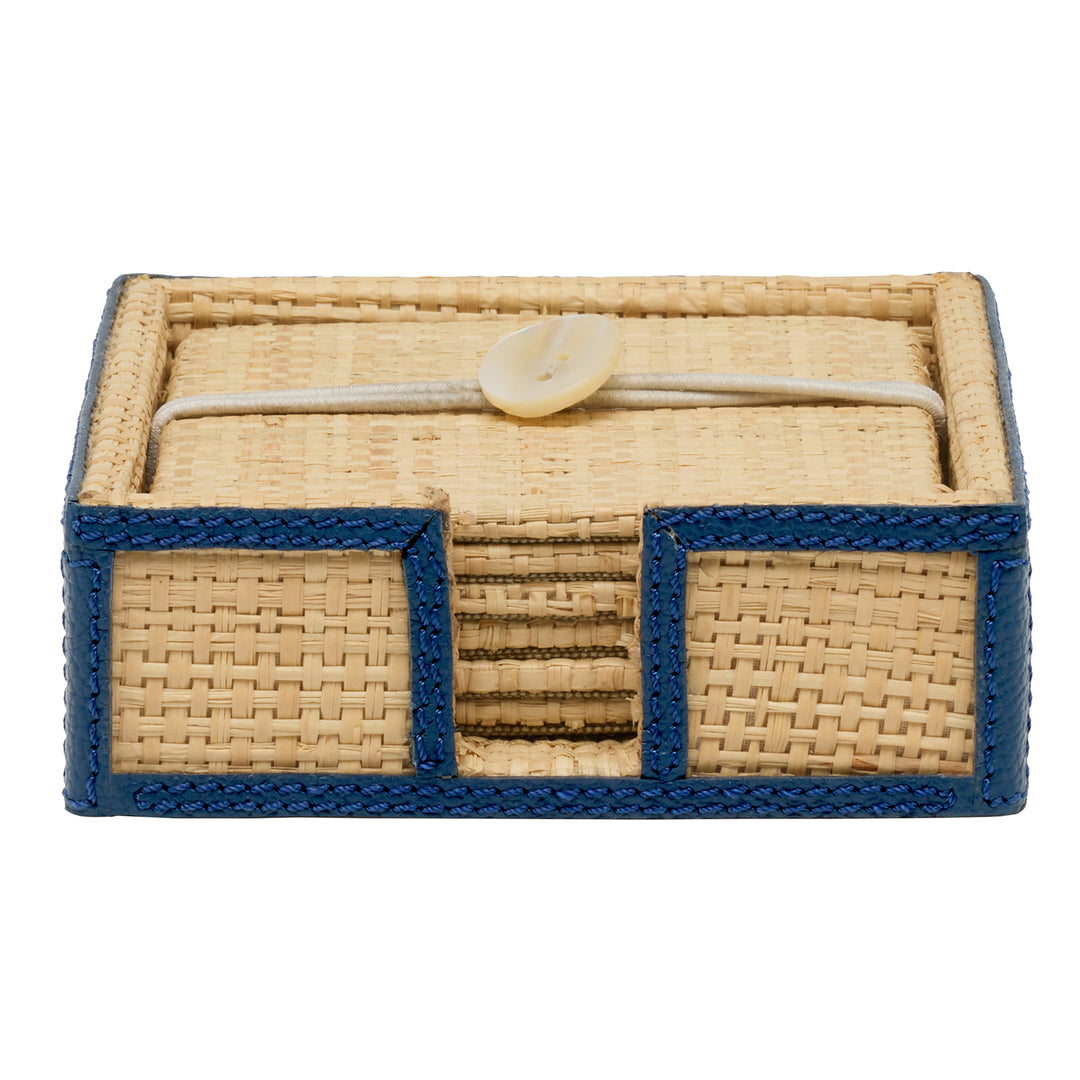 Gable Natural/Navy Raffia/Leather Coasters Set/6