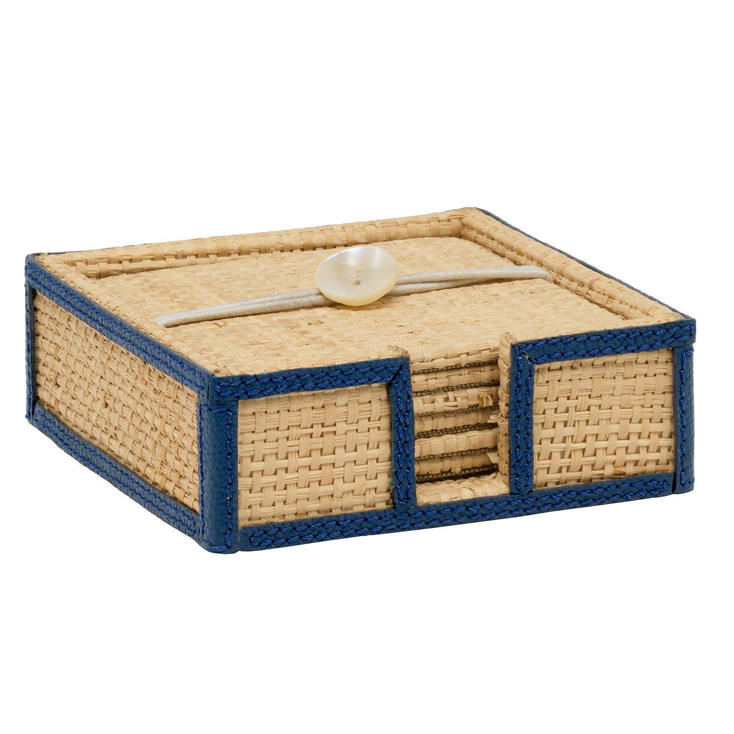 Gable Natural/Navy Raffia/Leather Coasters Set/6