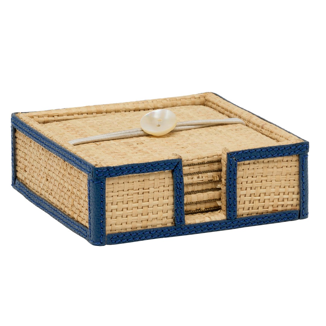 Gable Natural/Navy Raffia/Leather Coasters Set/6