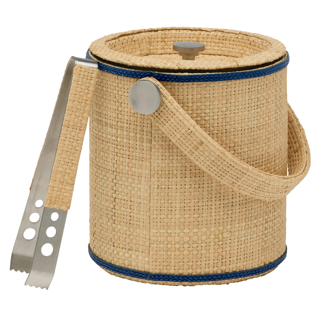 Gable Natural/Navy Raffia/Leather Ice Bucket