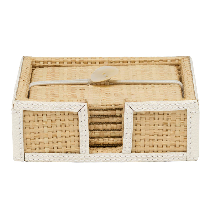 Gable Natural/White Raffia/Leather Coasters Set/6