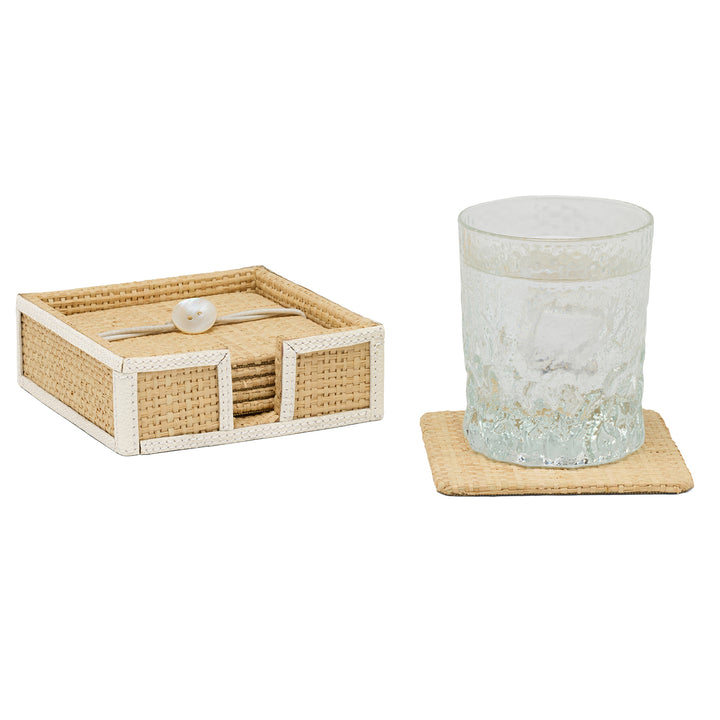 Gable Natural/White Raffia/Leather Coasters Set/6