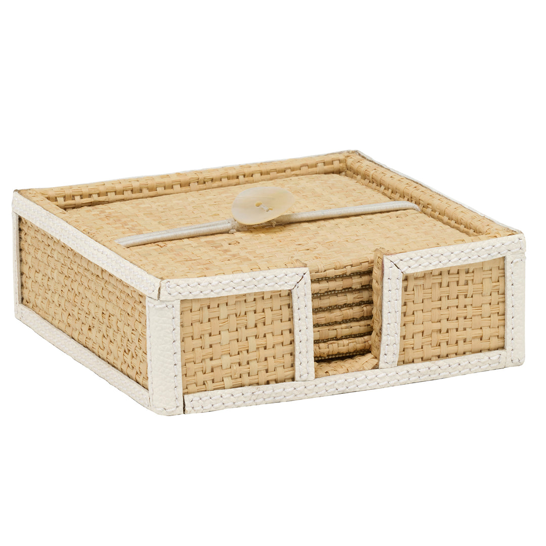 Gable Natural/White Raffia/Leather Coasters Set/6