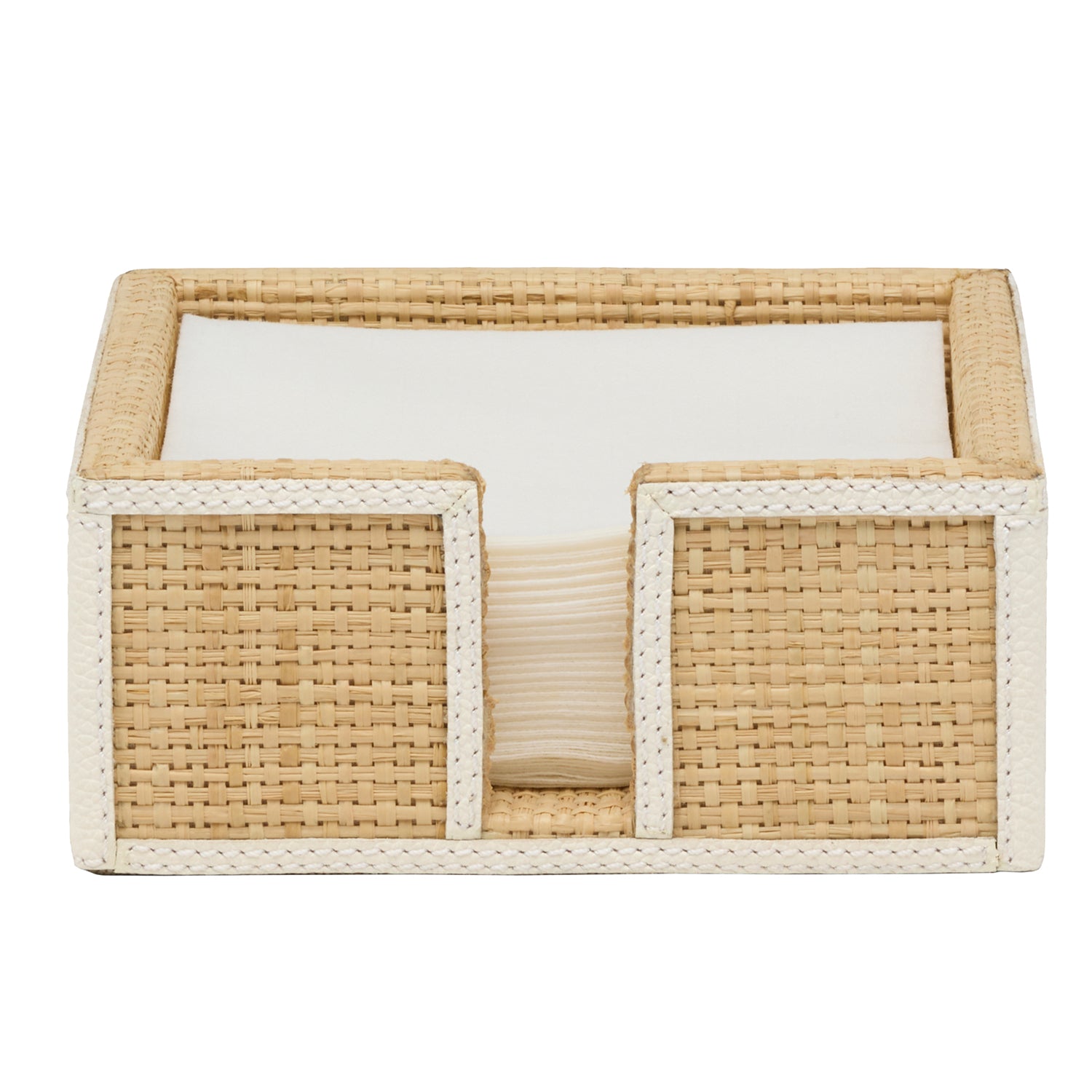 Gable Natural/White Raffia/Leather Cocktail Napkin Tray Set/2 - Thumbnail 2