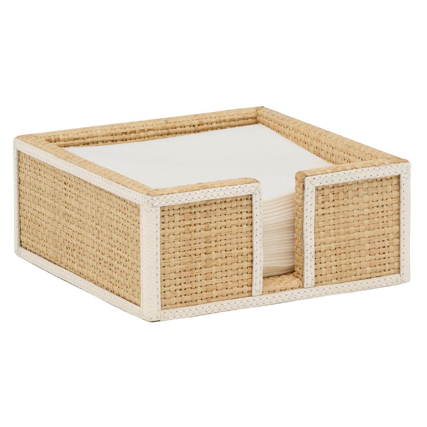 Gable Natural/White Raffia/Leather Cocktail Napkin Tray Set/2