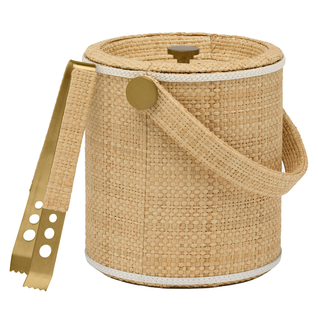 Gable Natural/White Raffia/Leather Ice Bucket