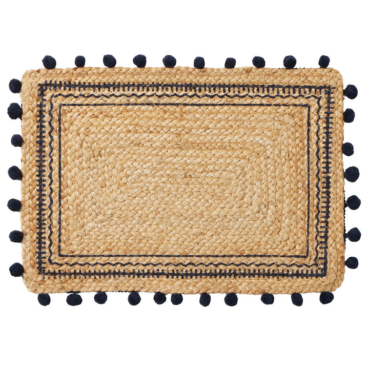 Giada Natural/Navy Jute Placemats Set Of 4 (Rectangle)