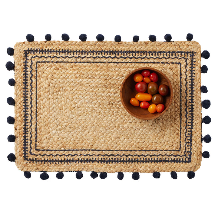 Giada Natural/Navy Jute Placemats Set Of 4 (Rectangle)