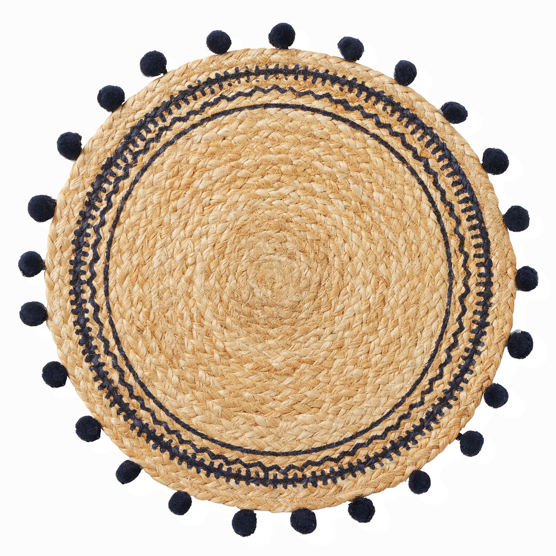 Giada Natural/Navy Jute Placemats Set Of 4 (Round)