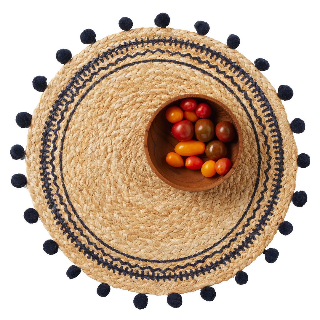 Giada Natural/Navy Jute Placemats Set Of 4 (Round)