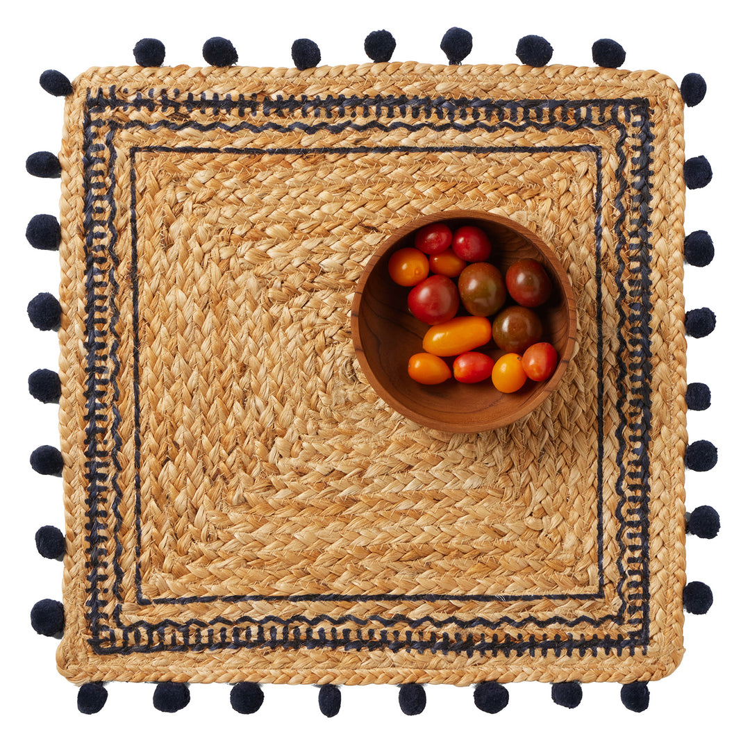 Giada Natural/Navy Jute Placemats Set Of 4 (Square)