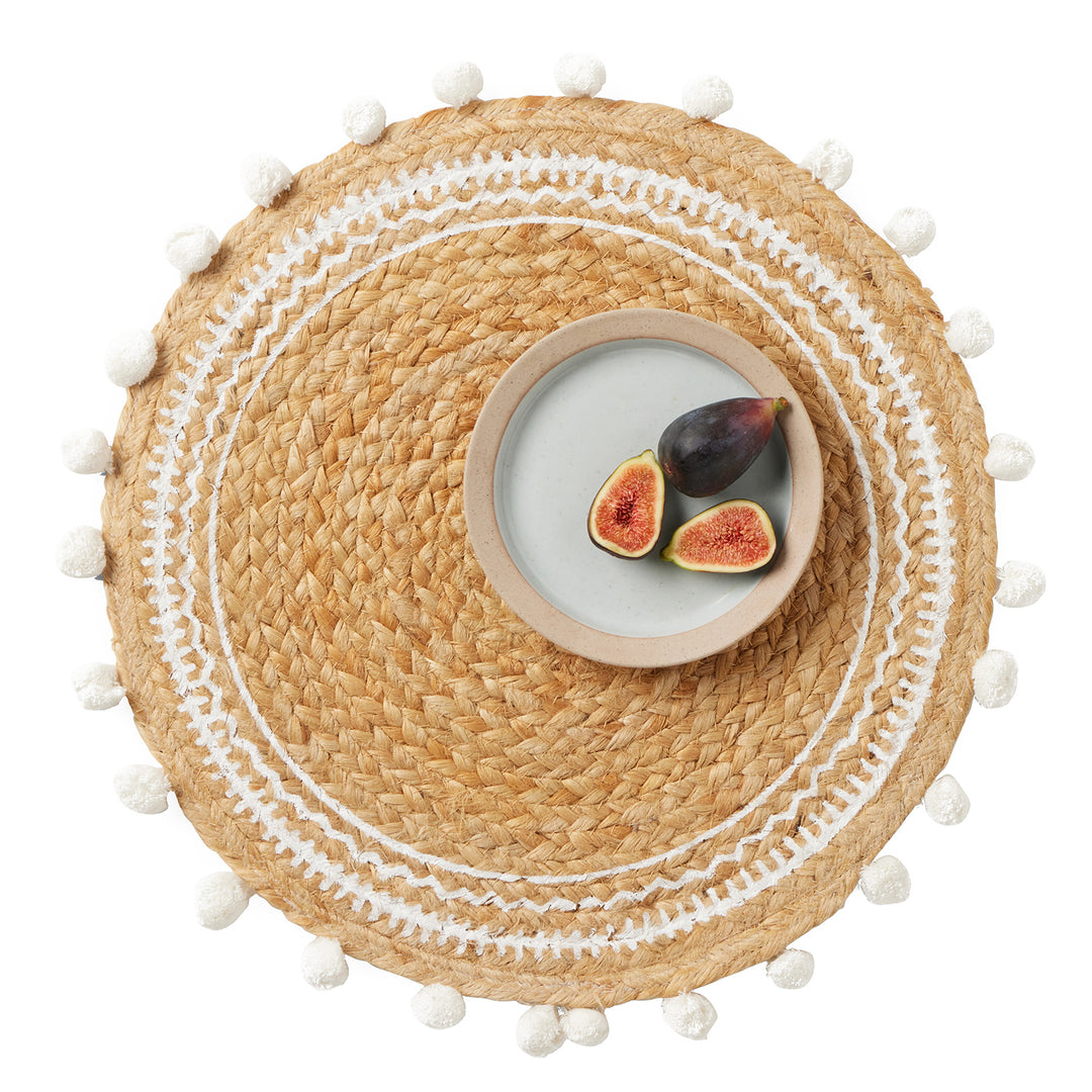 Giada Natural/White Jute Placemats Set Of 4 (Round)