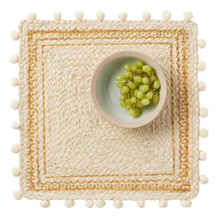 Giada White/Natural Jute Placemats Set Of 4 (Square)