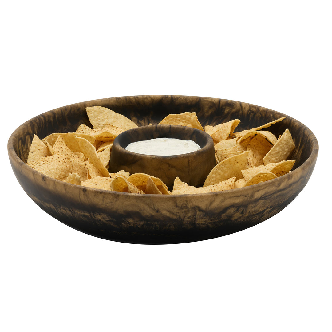 Hugo Black/Gold Swirled Resin Chip And Dip Bowl