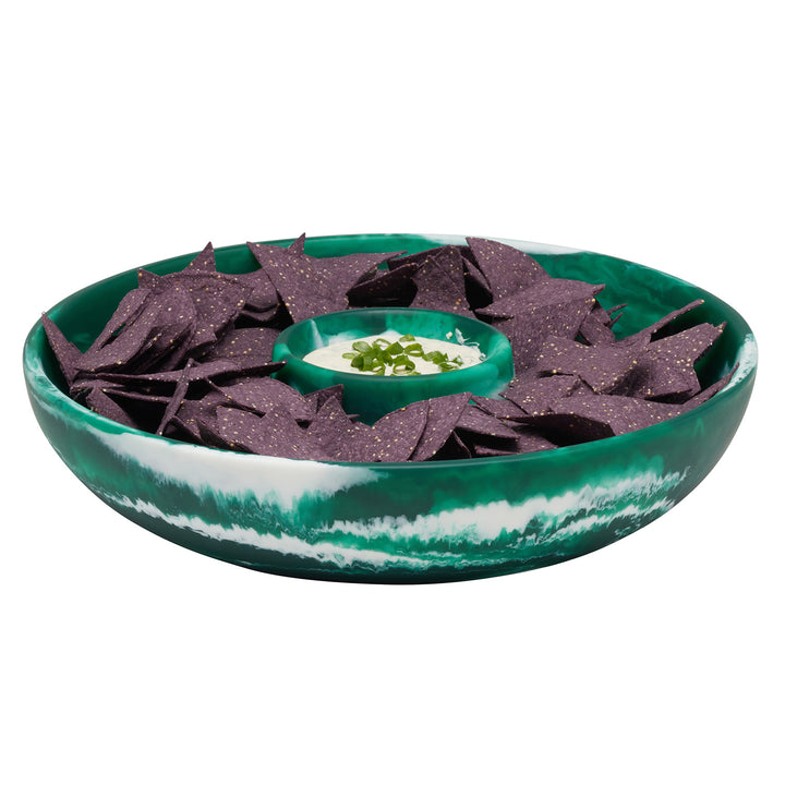 Hugo Dark Green Swirled Resin Chip And Dip Bowl