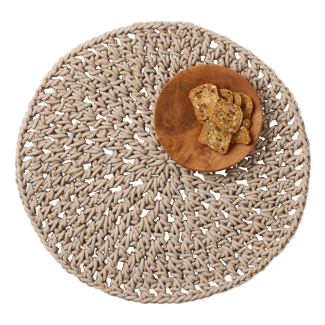 Indira Gray Crochet Cotton Round Placemats Set Of 4