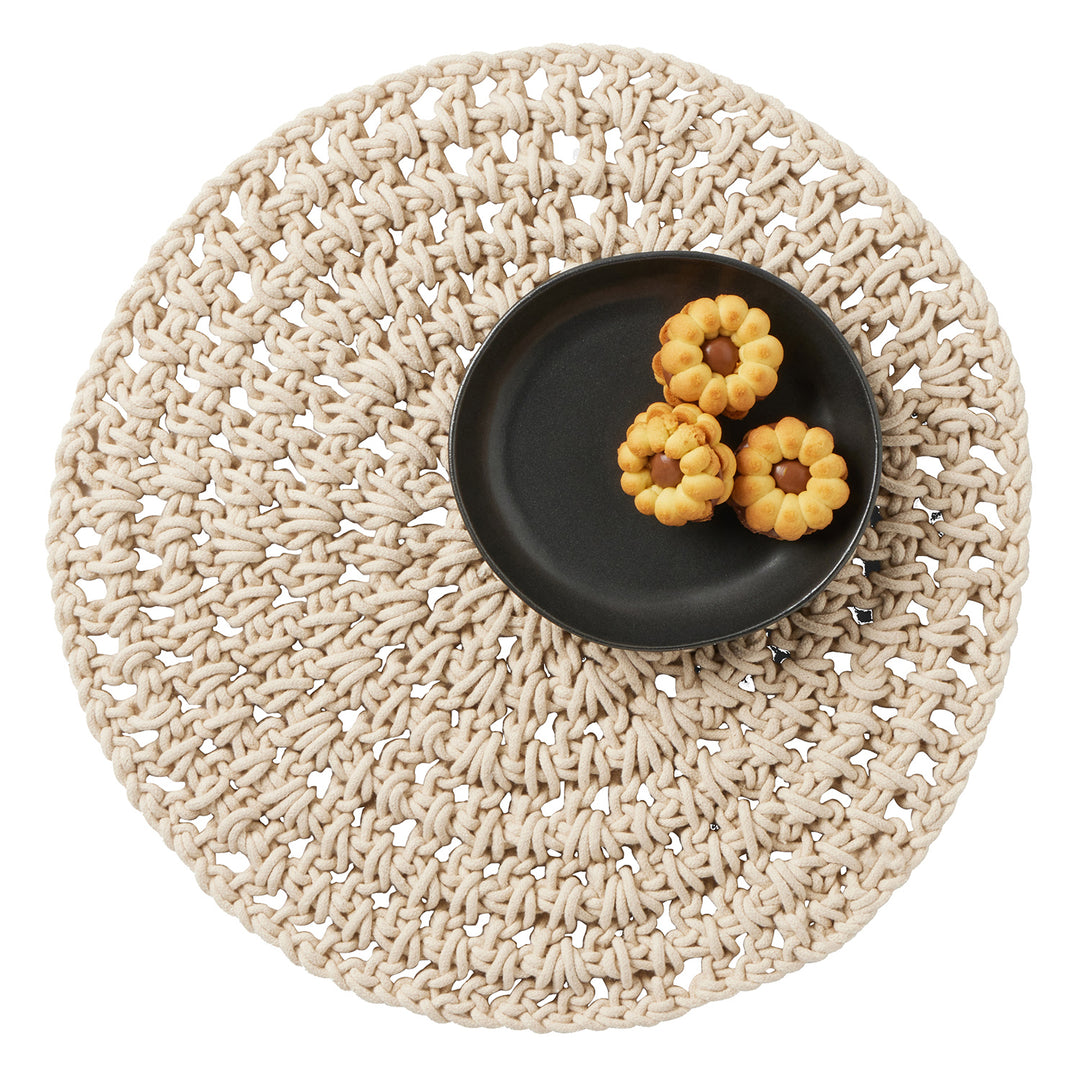 Indira Natural Crochet Cotton Round Placemats Set Of 4