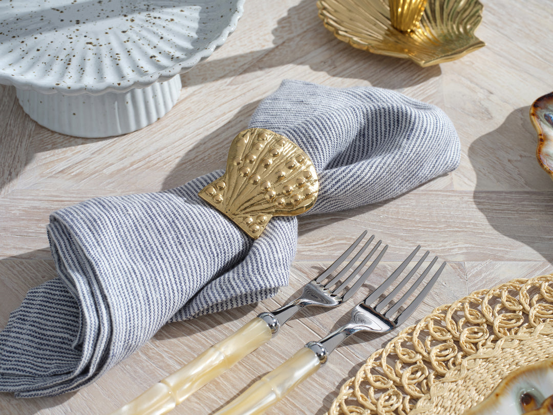 Saunton Navy White Linen Napkins (Set of 4)