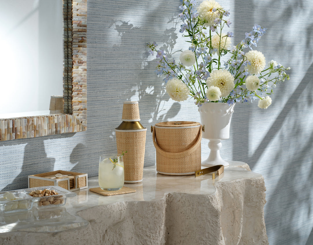 Gable Natural/White Raffia/Leather Ice Bucket