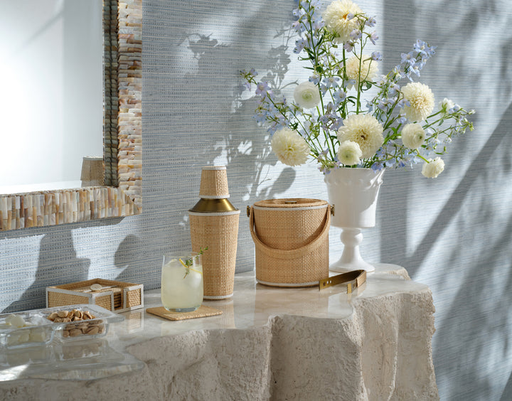 Gable Natural/White Raffia/Leather Ice Bucket