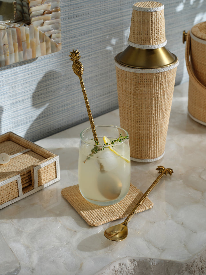 Gable Natural/White Raffia/Leather Cocktail Shaker