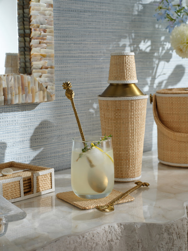 Gable Natural/White Raffia/Leather Cocktail Shaker