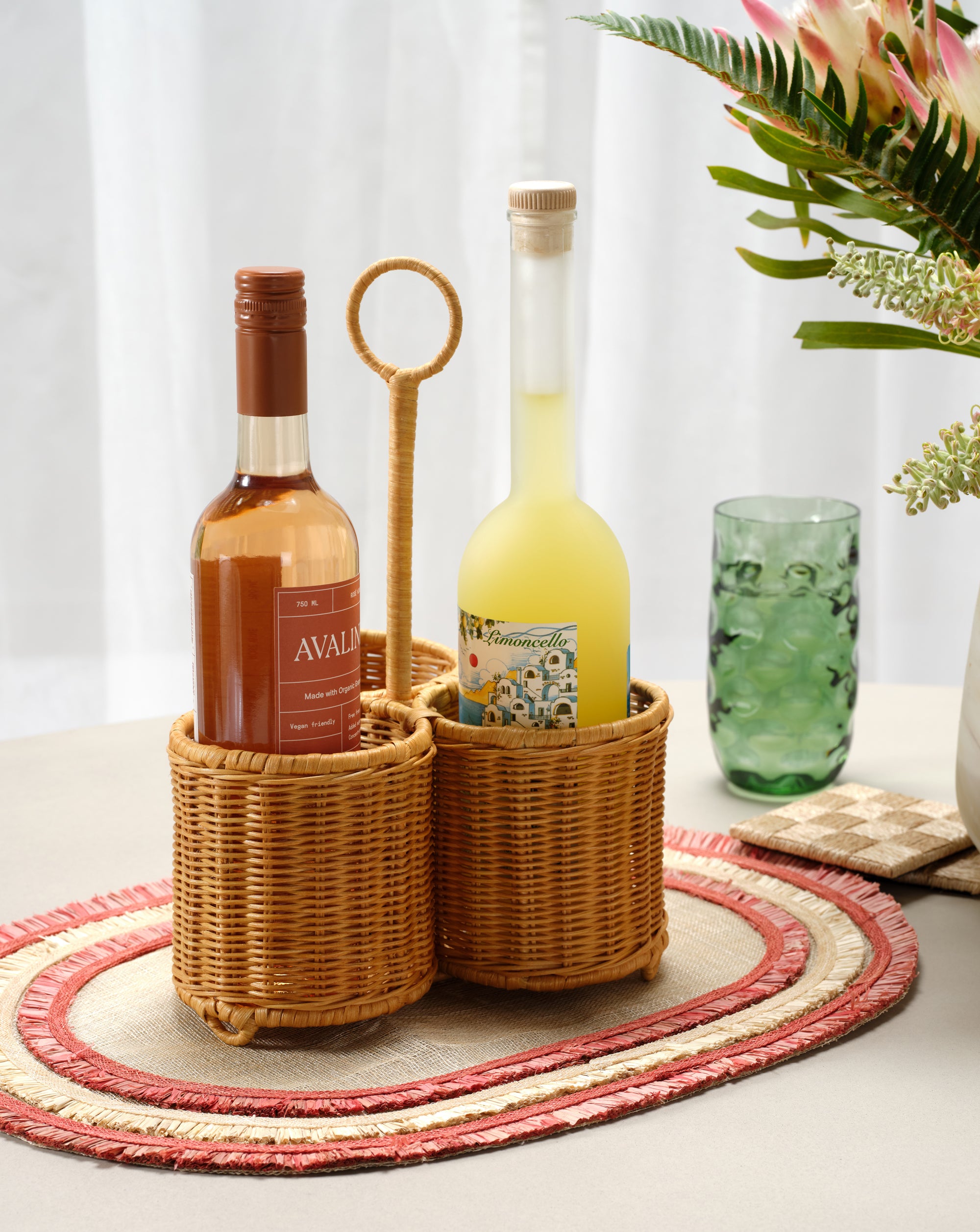 Micaela Light Honey Rattan Wine Caddy - Thumbnail 5
